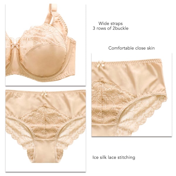 2pcs Women Bra Panty Sets Lace Lingerie Sets Ladies Comfort Padded Underwear Sets Apricot 36D