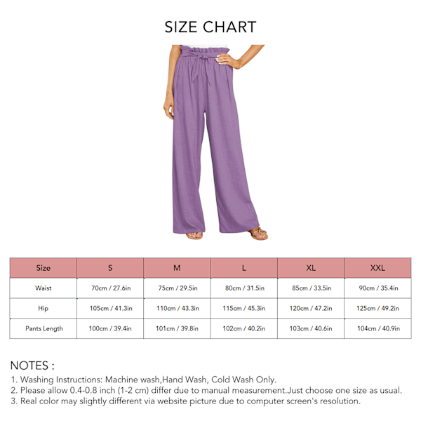 Lange Lounge Bukser Brede Ben Pure Farve Stilfulde Bælte Lange Bukser til Daglig Liv Fest Lilla L