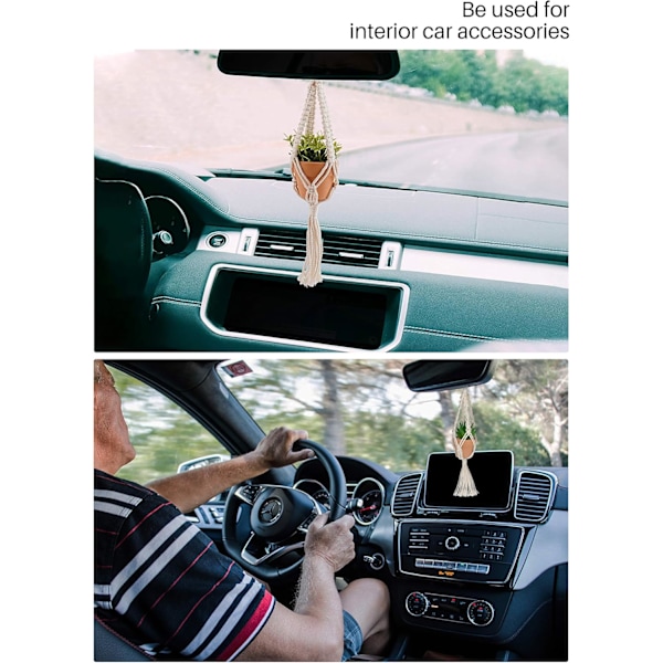 Boho Stil Dekor Mini Makramé Växthängare, Bil Backspegel Charm Med Konstgjorda Suckulenter, Miljövänliga Material För Hem Vägg Hall