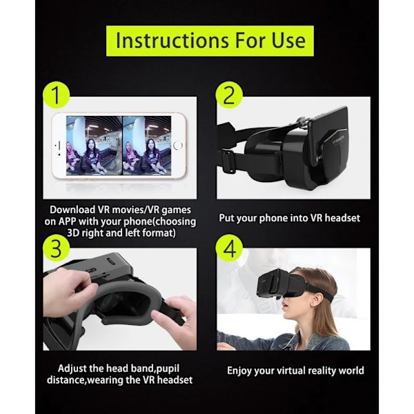 Virtual Reality-headset för mobiltelefon, stora 3D-glasögonhjälmar VR-glasögon med stor betraktningsvinkel, kompatibla med iOS Android-enheter för komfort