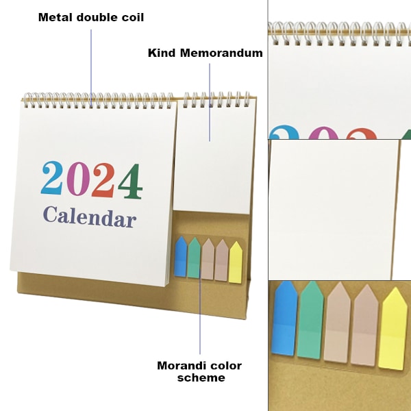 Bordskalender 2023-2024 - 18 Månaders Liten Skrivbordskalender Löper från Juli 2023 till December 2024, Stående Blädderkalender med Anteckningsblock Style 2