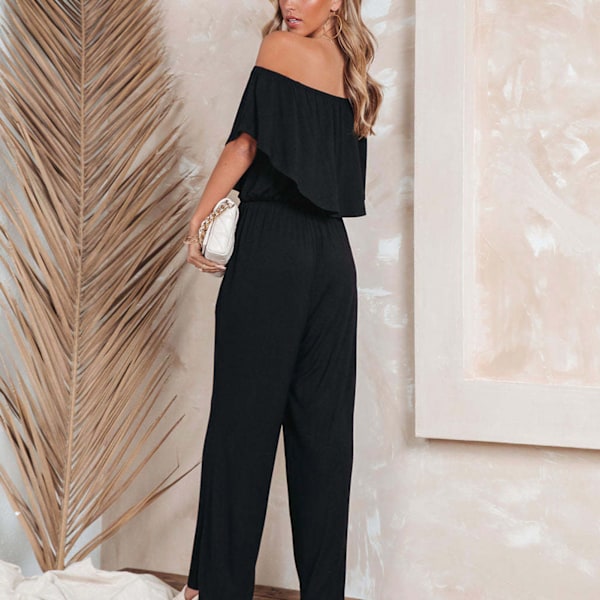 Dam Off Shoulder Jumpsuit Vida Ben Ensfärgad Elegant Trendig Lös Bekväm Sommar Jumpsuit XL Svart