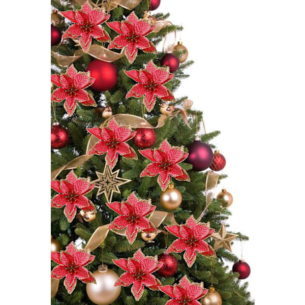 Konstgjorda Julstjärneblommor, Glittrande Julgransdekorationer, Enkel Dekor Glittrig Julstjärna För Julkrans Bröllop Julgran