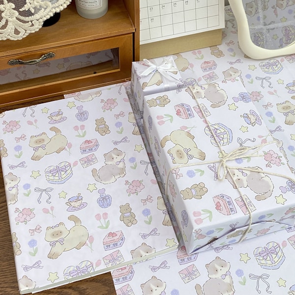 Katt Presentpapper Ark - Premium Återvinningsbart Julklappspapper 70cm x 50cm - Festligt Designat Återvinningsbart Kraftpapper, Perfekt för Julklappar, Konst