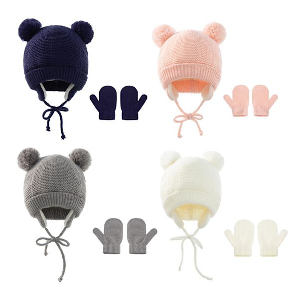 2021 Ny vinter baby barn varm stickad öronmössa och varm handskset  Färg härlig mössa kupolmössa + handskar