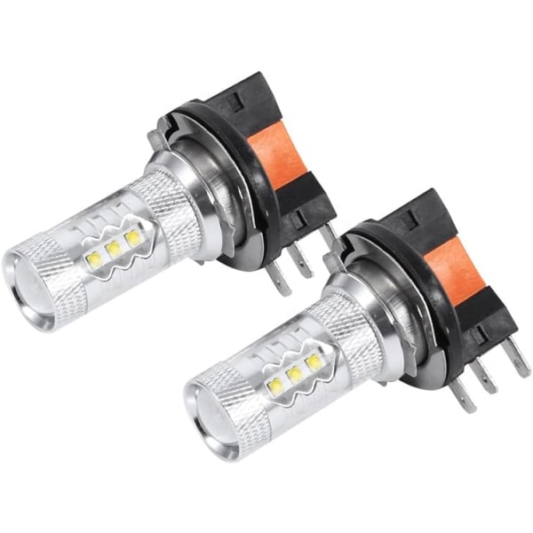 2 stk. 80W H15 LED-pærer Hvide Bilforlygtepærer LED-dagskørsel