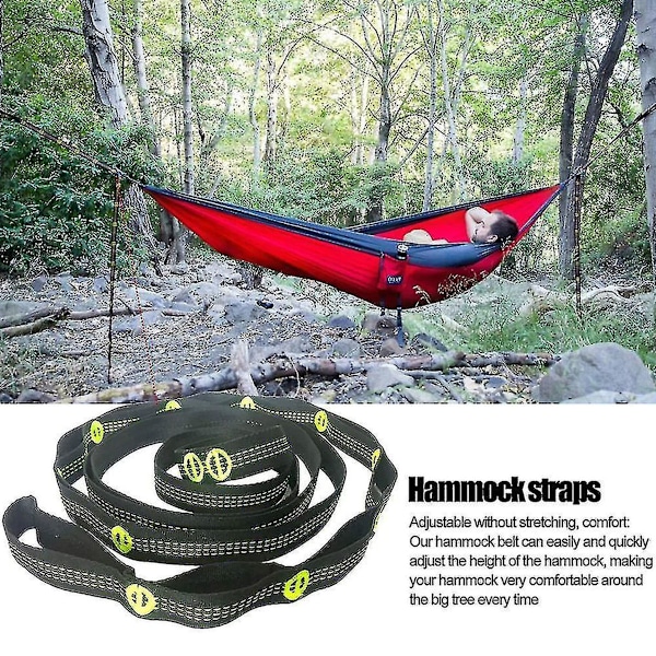 Säkra och robusta hängmattband, extra starka med 1800 kg viktkapacitet, knutfria & justerbar längd, vattenresistenta & UV-skyddade för