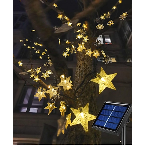 Solar Lyskæde Udendørs 7M 50 LED Vandtæt Stjerne Dekorativ Jule Solcellelampe til Fest, Bryllup, Have, Butik, Hjem Udendørs (Gul) Blanc