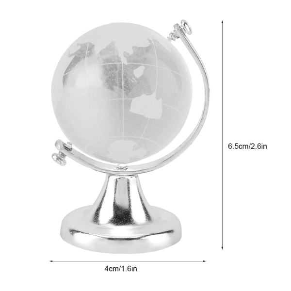 Round Earth Globe Världskarta Kristallglasbollsfär Hemkontorsdekor Present (silver)