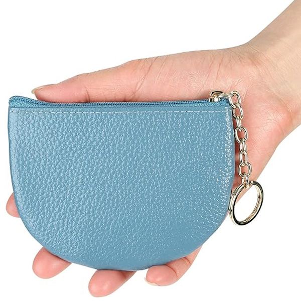 Dames Echte Lederen Sleutelhanger Rits Portemonnee Kleine Mini Pouch Munt Portemonnee