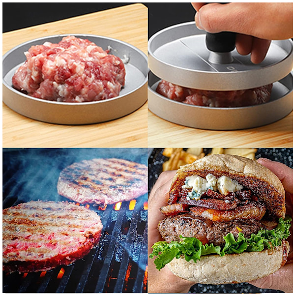 Burgerpress, hamburgarepress, kraftig konstruktion med non-stick yta, perfekt hamburgarform för jämnt tillagade hamburgare, presentidé för hemmakockar