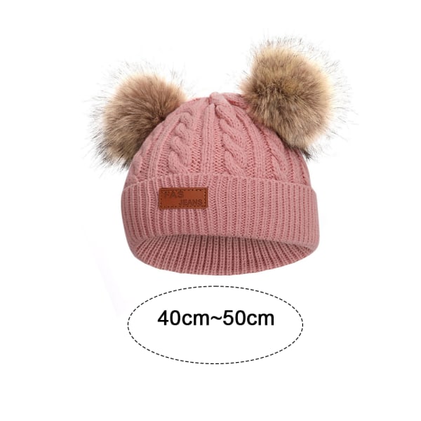 Toddler Hat， Färg Vinter Dubbel Pom Pom Stickad Mössa