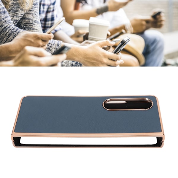 Telefonskal skyddande fodral för Samsung Galaxy Z Fold 4 Nano Plating äkta läder reptåligt blått