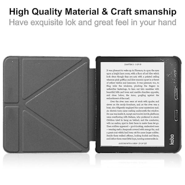 Sov/Vakna-funktion för Kobo Libra 2, Flera horisontella stativvinklar Smart design Origami-vikning Lättviktigt PU-läderfodral för 7-tums E-läsare