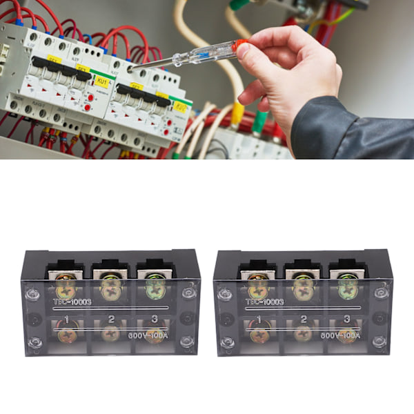 2 stk. terminalblok 100A 600V stor strøm nem ledningsføring jordkredsløbsterminalblok 3 positioner