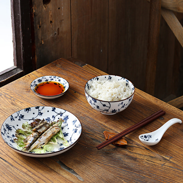 1 Set Keramiska Skålar, Japansk Stil Risskålar, Förtjockande Blå och vit porslinsskålar, Flingor Skålar för Kök, Lämplig för mikrovågsugn, ugnar, Style 2