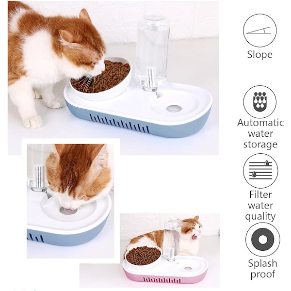 Pet Dining Revolution, Rostfri Skål med Läcksäker Automatisk Vattendispenser, Säkert Material för Hälsan, Lättrengjorda Dubbla Skålar, Halkfri