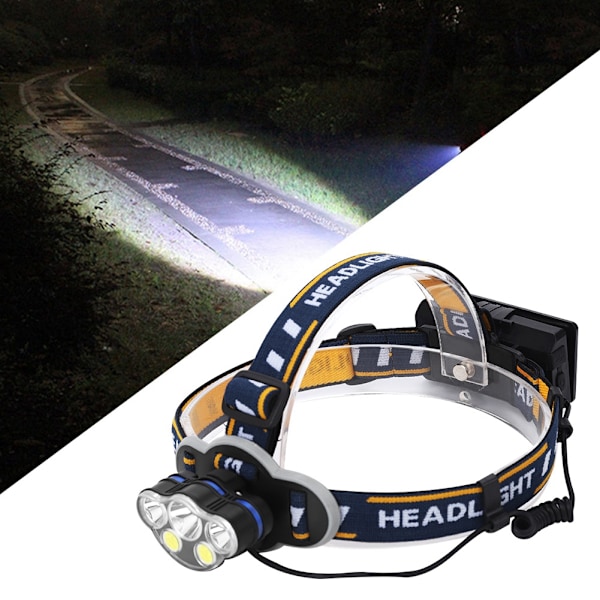 Starkt ljus fiske pannlampa LED+COB utomhus vattentät ficklampa