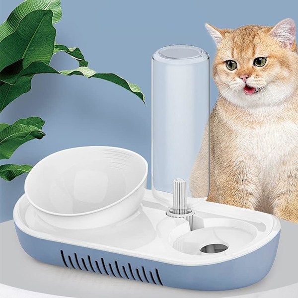 Pet Dining Revolution, Rostfri Skål med Läcksäker Automatisk Vattendispenser, Säkert Material för Hälsan, Lättrengjorda Dubbla Skålar, Halkfri