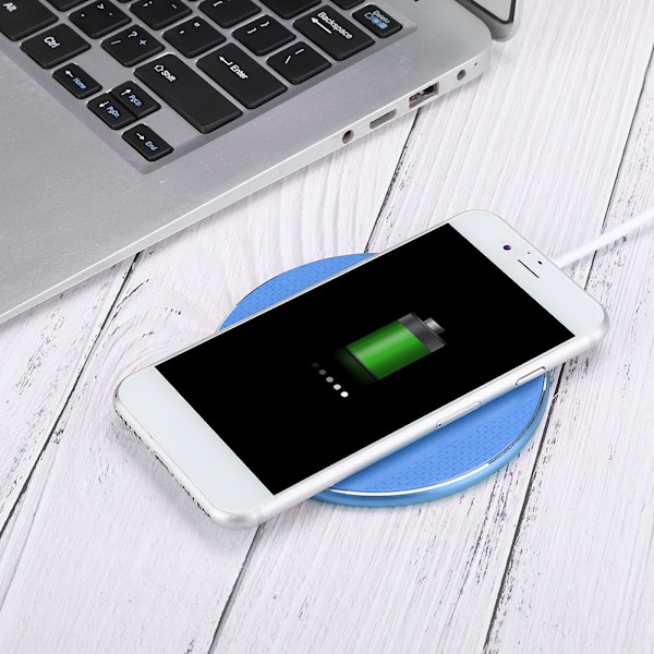 Ultra-tynd hurtigopladning QI cirkulær sender trådløs oplader til iPhone/Samsung/Xiaomi Blå