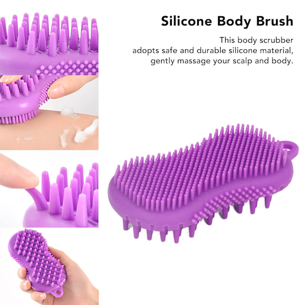 Silikonkroppsskrubb Dubbelsidig Ergonomiskt Handtag Säker Silikon Kroppsmassage Silikon Kroppsborste för Kroppshår Lila