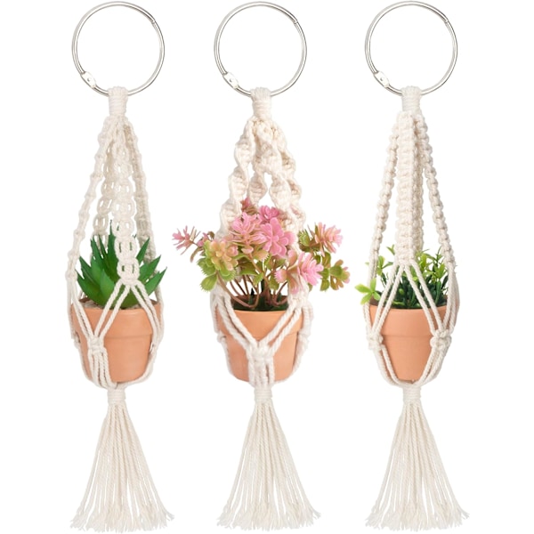 Boho Stil Dekor Mini Makramé Växthängare, Bil Backspegel Charm Med Konstgjorda Suckulenter, Miljövänliga Material För Hem Vägg Hall