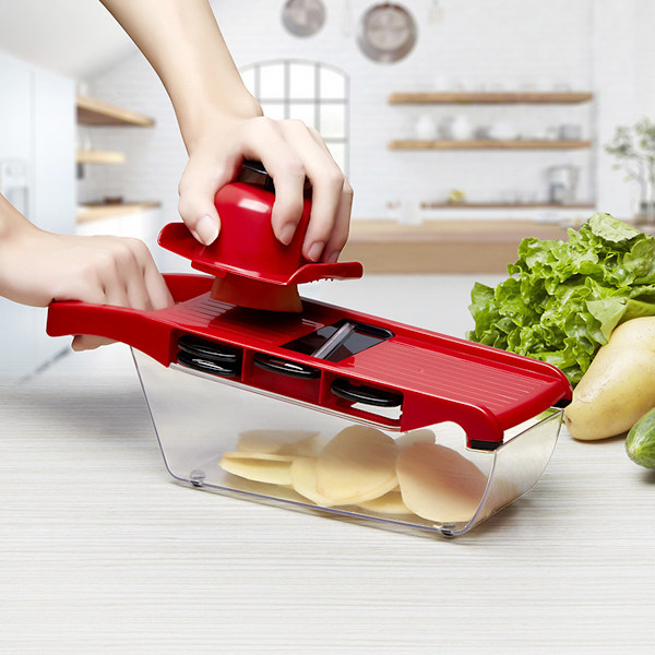 SliceMaster Deluxe, Justerbar Mandolin, Säkerhetshållare Skyddar Dina Händer, Enkel Rengöring För Snabb Städning, Halkfri Bas Säkerställer