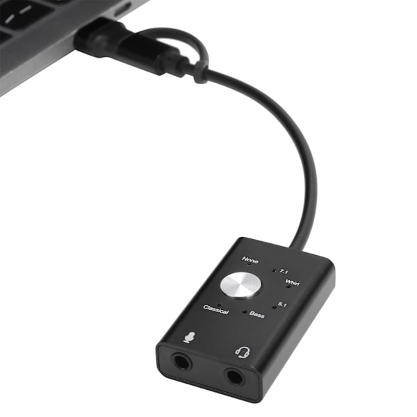 TypeC-äänikortti 7.1-kanavainen kannettava ulkoinen 2-in-1-äänikortti USB-ääniadapteri