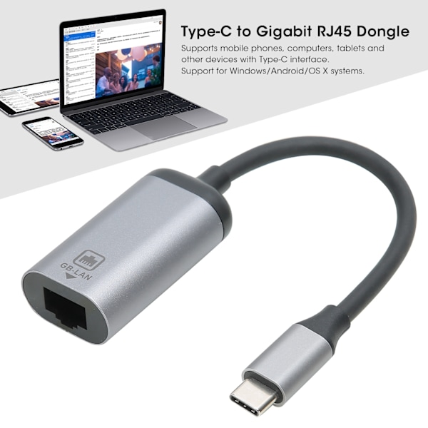 TypeC-liitäntä Gigabit RJ45 -verkkoporttisovittimen lyhyt kaapeli Windows Android OS X -käyttöjärjestelmille