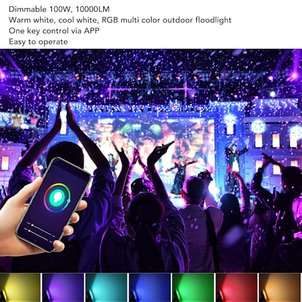 Effektiv RGB Flerfärgad Super Stark LED Strålkastare, IP66 Vattentät Utomhusbelysning med Justerbart Metallfäste för Mångsidig Användning