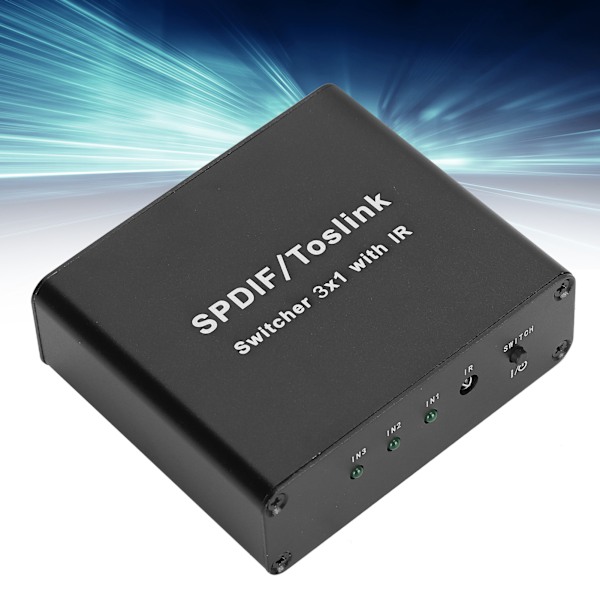 SPDIF/TosLink Switch 3x1 Växlingsenhet med Fjärrkontroll 3 in 1 ut Switch 100V‑240V UK-kontakt