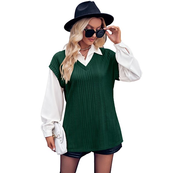 2 i 1 Dam Färgblock Topp Nedhasad Axel Långärmad Manschettknapp Skjorta Tröja Streetwear Mode Topp Grön S