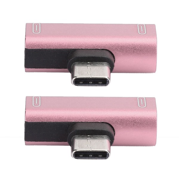 2 kpl TypeC-muunninjakaja, kaksois 2-in-1-kuulokeliitäntään, USB-äänenlataussovitin, vaaleanpunainen (vaaleanpunainen)