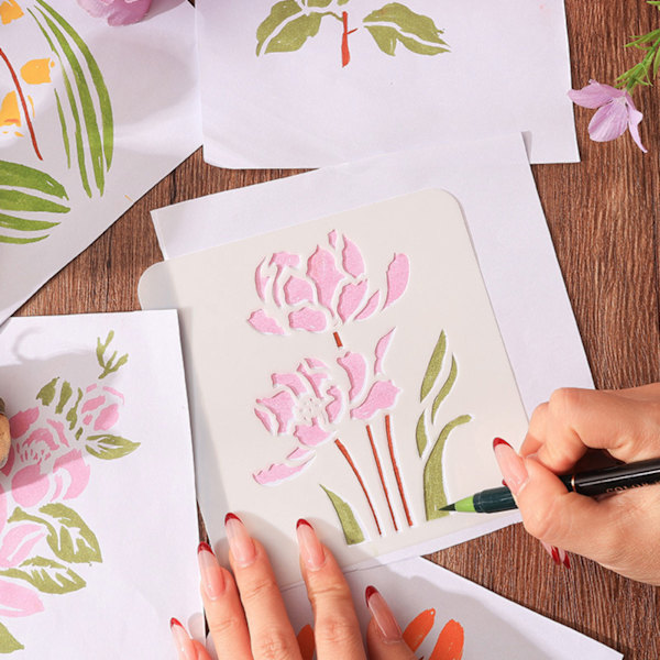 18 stycken återanvändbara schabloner, naturblomstschabloner för tygmålning, ritmallar med blomblad för trä, canvas, DIY-konstkort, anteckningsbok