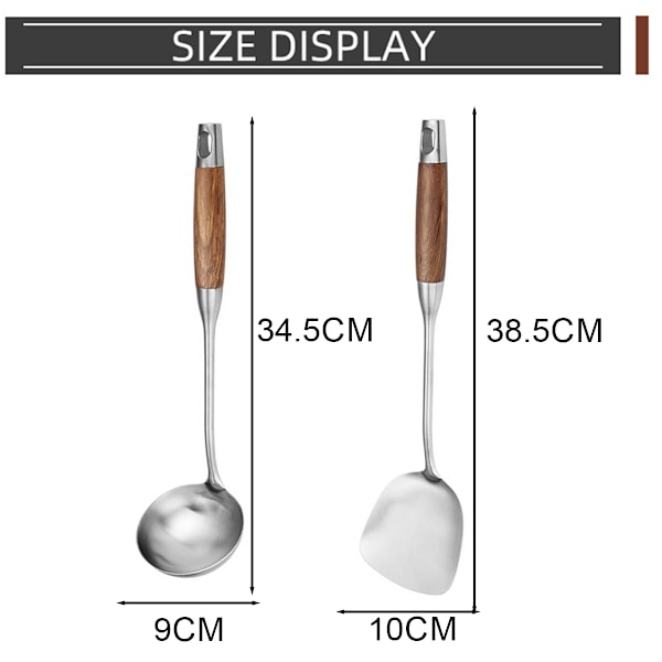 Professionell Universal Wok Slev, Värmebeständiga Wokredskap Set Inklusive Ergonomisk Wokspatel, Tvådelat Set i Rostfritt Stål För Säker,