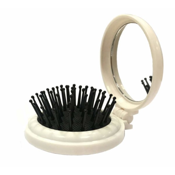 Mini hopfällbar hårborste med spegel, kompakt pop up-ficka White 5ade |  White | Fyndiq