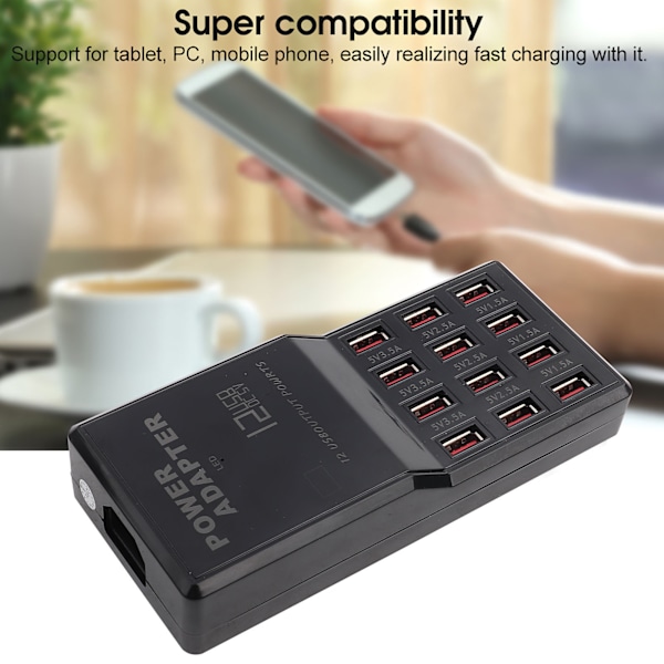 12-Port Multi Fast Charger USB-opladningsstation Hub til mobiltelefon Tablet (110-240V)EU