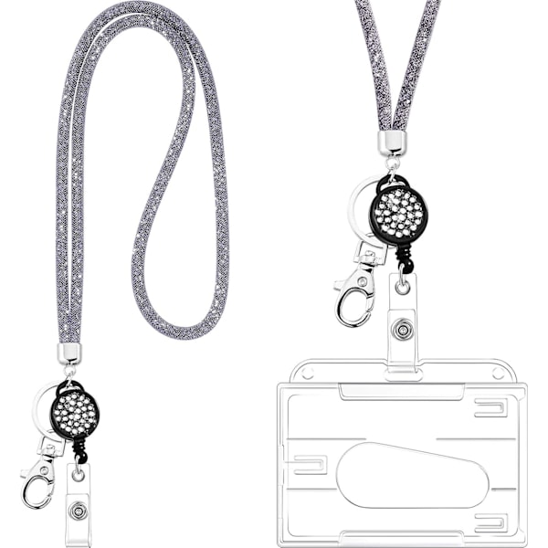 Lyxigt Nyckelband med Kristallpärlor, Importerad Nylonnätsdesign för Oöverträffad Elegans (Grå, 40cm/15.75in Justerbar Längd)