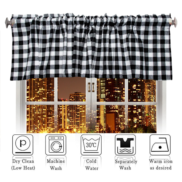 2-pack Buffalo Check Pläd Fönsterkappa Vit och Svart Bondgårdsdesign Fönsterbehandling Dekor Gardiner Stångficka Kappor för Kök/Vardagsrum Style 2