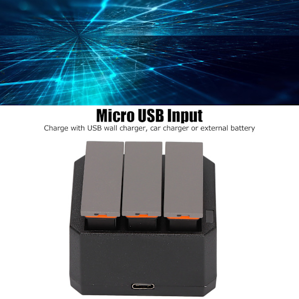 Batterilader Kit til DJI OSMO Action Kamera 3 Pakke 1300mAh Batterier og 3 Kanals Lader med LED Indikator