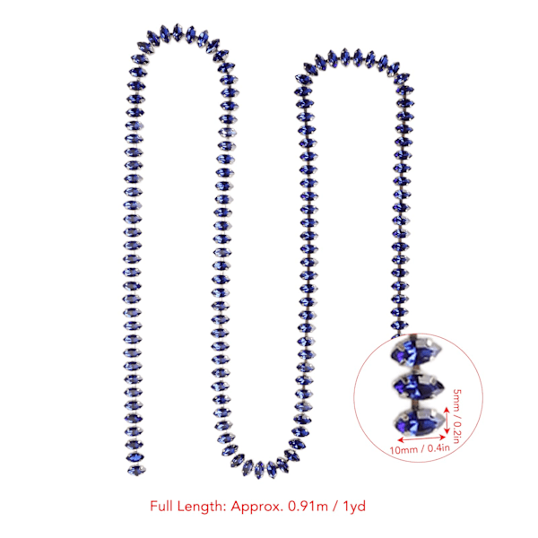 Strass Klo Kedja Glänsande Klippbar Strass Pärlkedja Trim för DIY Hantverk Kläder Dekoration Sömnad 1 Yard Royalblå