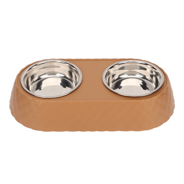 Dobbel Pet Bowls Forhindre Skli Rustfritt Stål Pet Food Vann Bowls med Bowknot Decor Holder for Hund Katt Brun