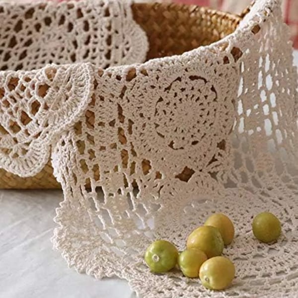 Phantomon Spetsdukar Handgjorda Virkade Bomullsplatsmattor Bomullsspetsduk Tygspets, Oval Form, 10 x 14 tum (Beige)