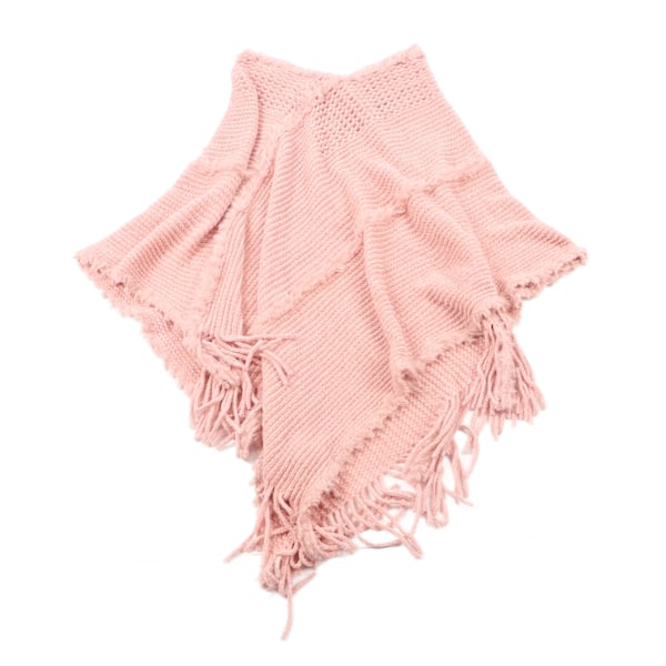 Kvinnors Poncho Tröja Hud Rosa Spets Dekor Tassel Fransad Sjal Wrap Kashmir Stickad Cape