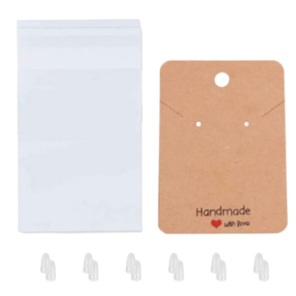 Örhänge Display System, Smyckeskort med Genomskinliga Förpackningspåsar, Perfekt för Småföretags Örhängeförpackning, Handgjorda med Kärlek, 200 ST (Kraft