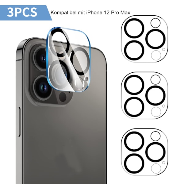Kameraskydd, 9H Hårdhet Härdat Glas för iPhone 12 Pro Max, Fullständig Kant-till-Kant Täckning, Reptåligt, Hög Transparens, Skal