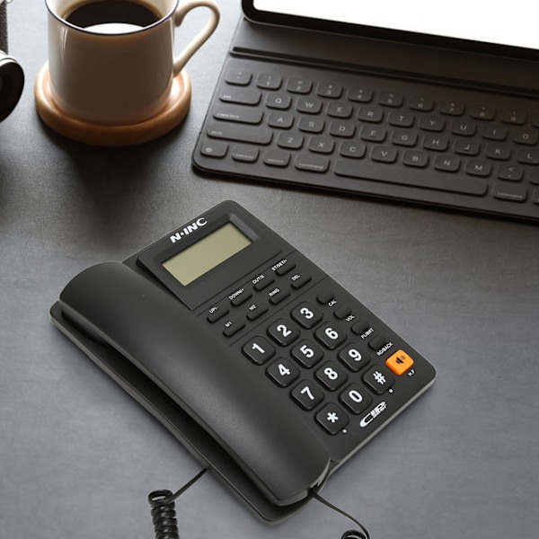 Kablet fasttelefon Multifunksjon Caller ID Display Hurtigvalg Siste nummer Ring opp igjen Skrivebordstelefon for hjemmekontor Svart