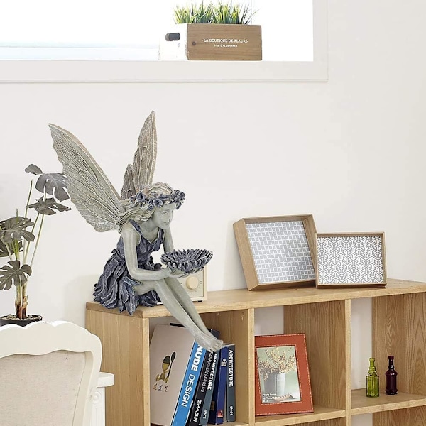 Förtrollande älvstaty, elegant älva: Grå hartsfigur ger magisk charm till hem eller trädgård, unik design med tvåtonig finish för brett användningsområde