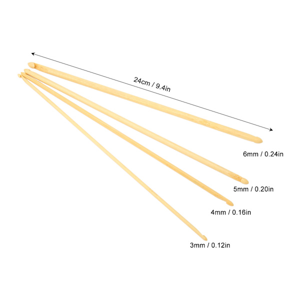 4 stk tunisiske heklenåler 24 cm lange assorterte størrelser sklisikre bambus heklenåler med dobbel ende for strikking og sying