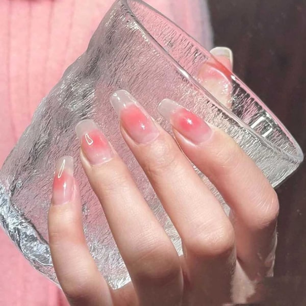 Franska kisttryck på naglar för kvinnor Glansigt omslag Falska naglar Ballerina nagelkonst DIY Akryl falska nagelspetsar Stick on naglar 24 st